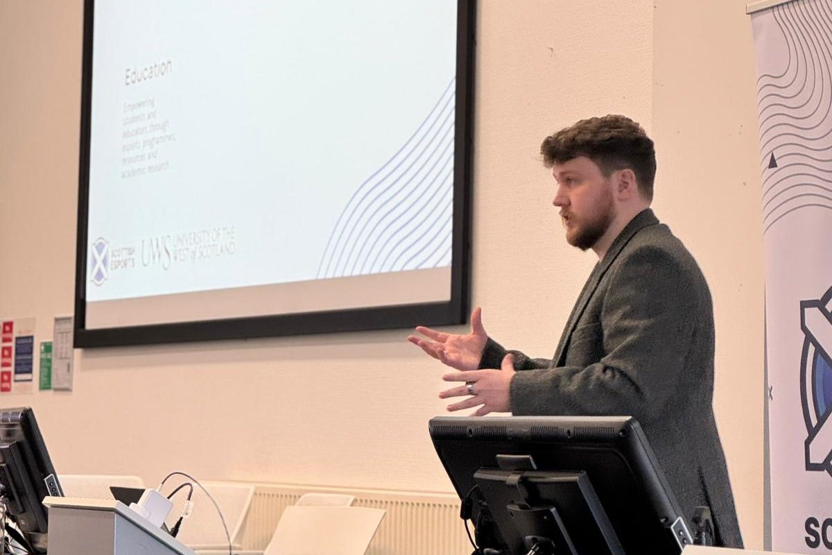 Mark McCready (CEO) presenting in the lecture theatre on Organisational Pillars