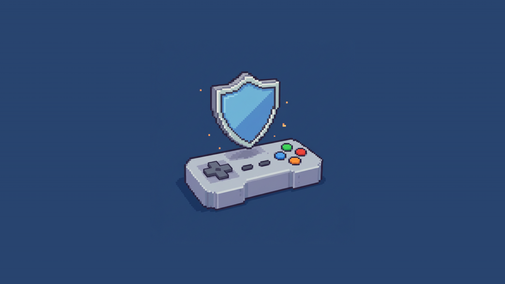 pixel themed image of shield on a gaming controller