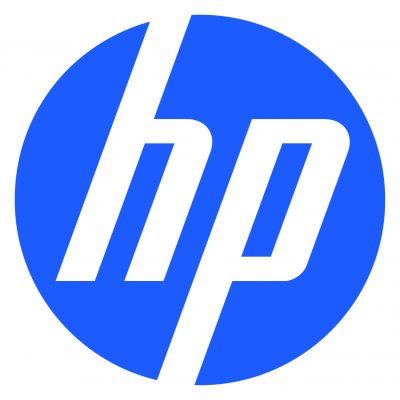 HP logo with hp text and blue circle background